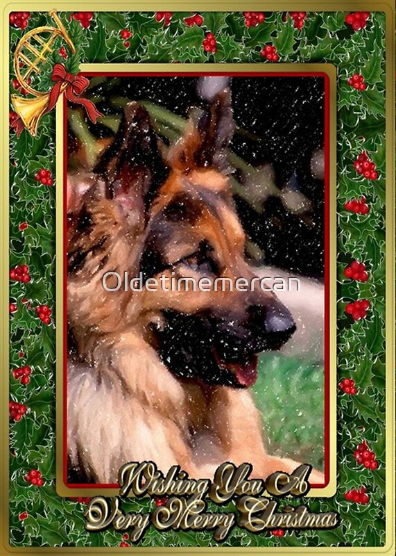 "Long Haired German Shepherd Dog Christmas" Greeting Cards by