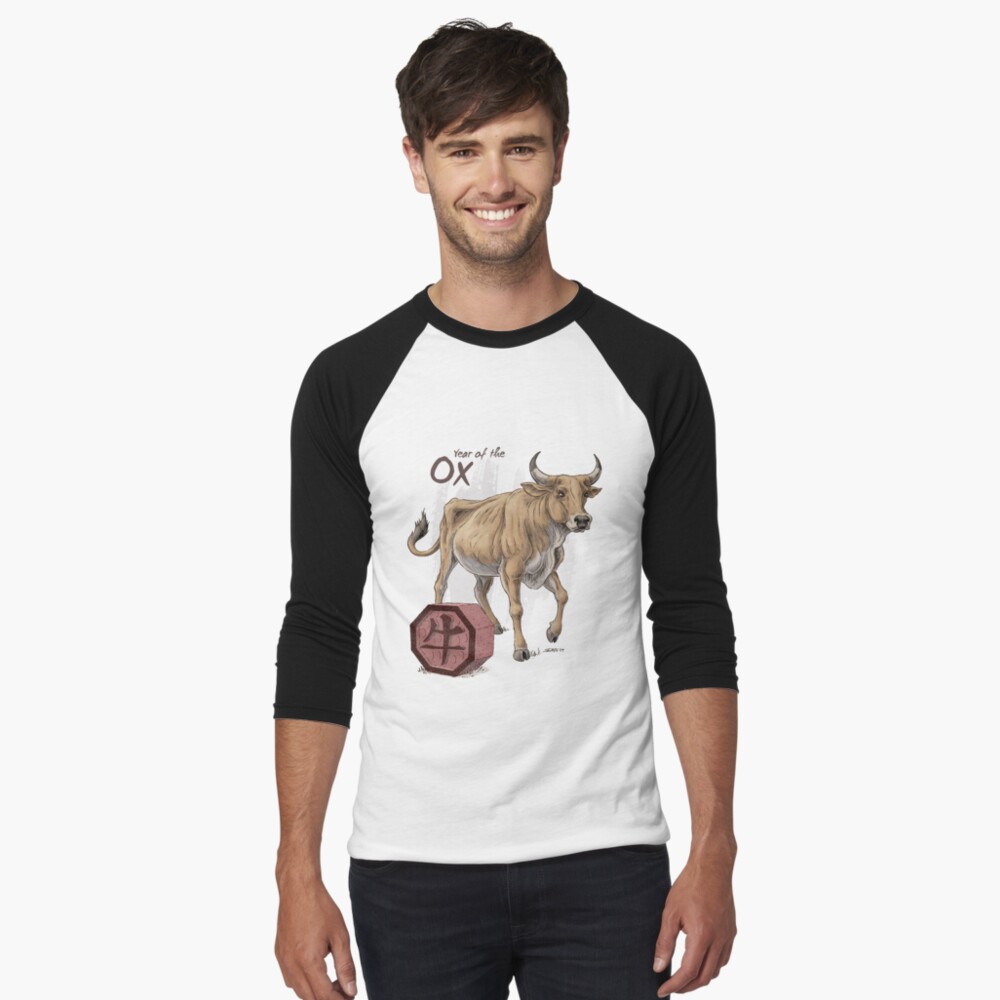 Chinese Zodiac - the Ox Baseball ¾ Sleeve T-Shirt