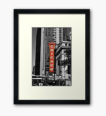 Red Chicago Theatre Sign Black and White Chicago Photography Framed Print