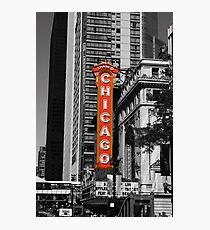 Red Chicago Theatre Sign Black and White Chicago Photography Photographic Print