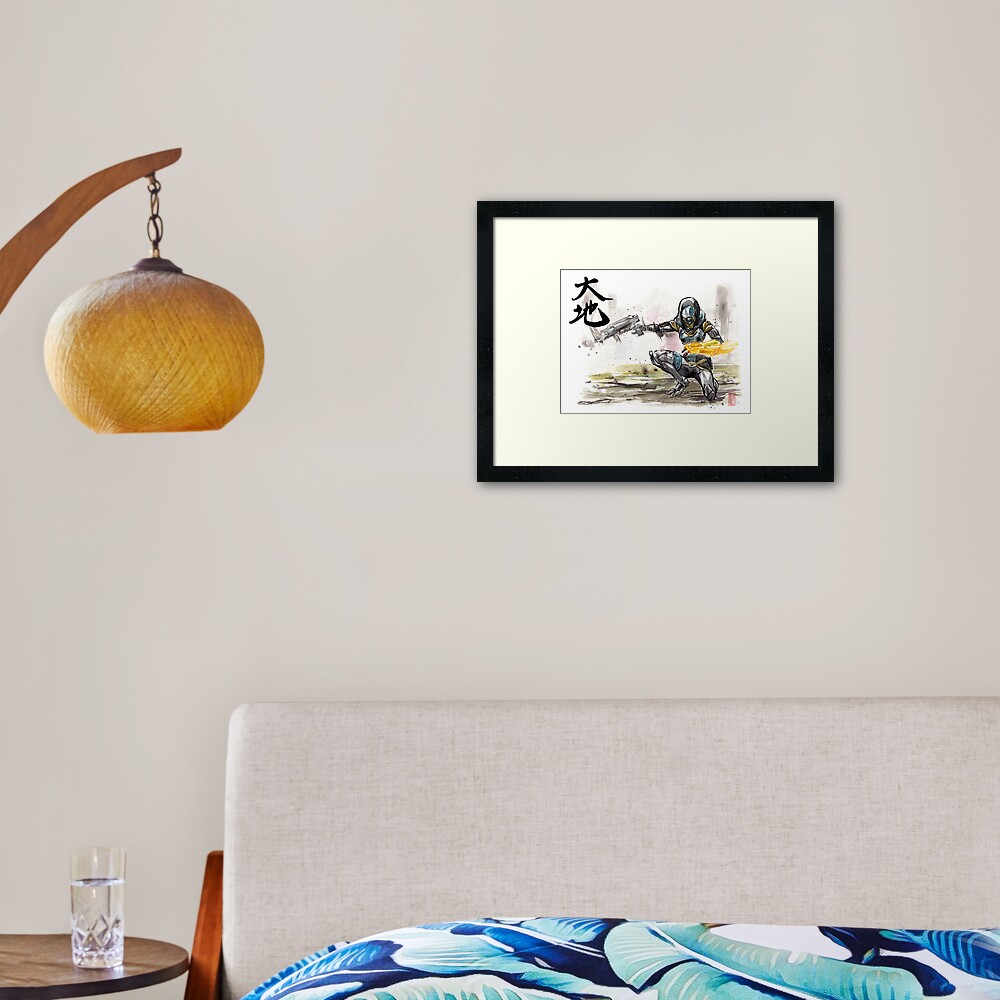 Tali from Mass Effect Sumie style with calligraphy Great Land Framed Art Print