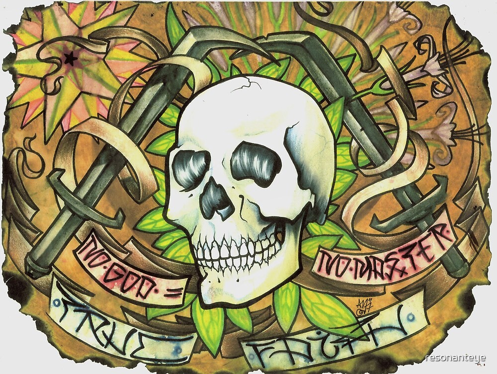 no god, no master. anarchist art, aged tattoo flash. by resonanteye