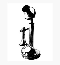 Antique Candlestick Telephone. Antique Digital Engraving Vintage Image. Photographic Print