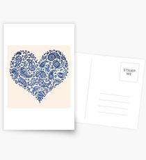 Blue Brocade Paisley Heart Postcards