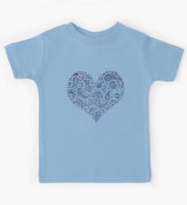 Blue Brocade Paisley Heart Kids Tee
