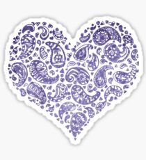 Purple Brocade Paisley Heart Sticker