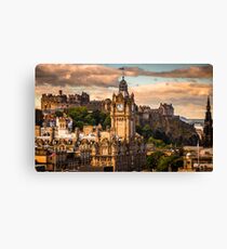 The Balmoral clock tower with the castle behind Canvas Print