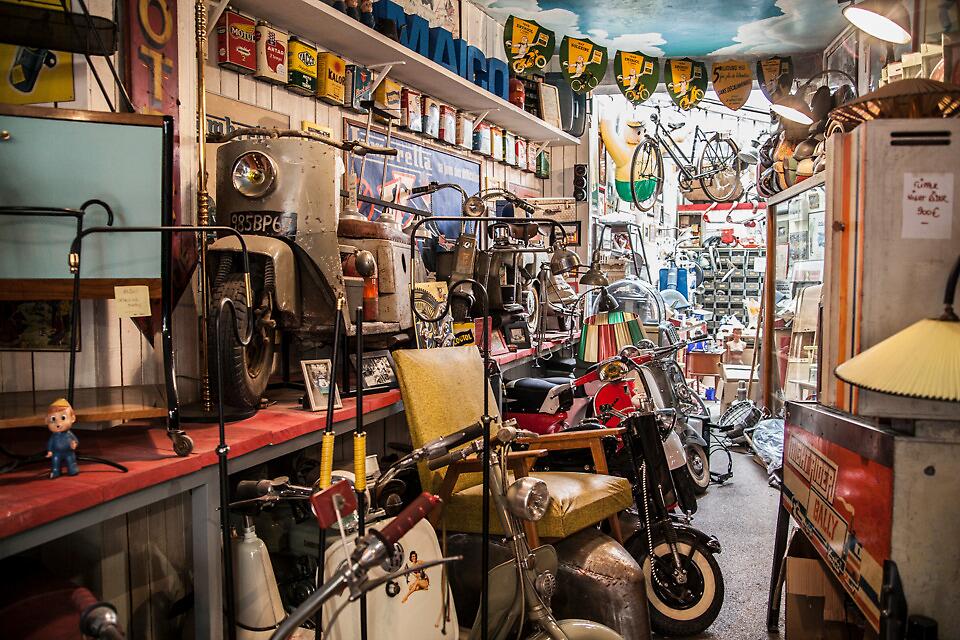&quot;A vintage shop of Old Vespas in Paris France&quot; by glymps | Redbubble