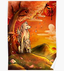 Okami wolf and pup Poster