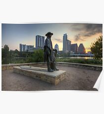 Texas Images - Stevie Ray Vaughan Statue and the Austin Skyline at Sunrise Poster