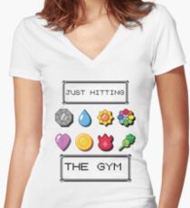Pokemon hitting the gym Women's Fitted V-Neck T-Shirt