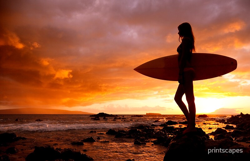 " Silhouette Of Surfer Girl" by printscapes | Redbubble