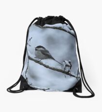 Chickadee In Snow Drawstring Bag