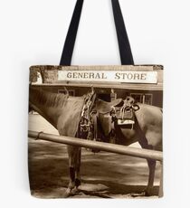 Horse Tied To The Hitching Rail, Wild West City Tote Bag