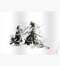 Samurai wild fight old japan bushido katana painting Poster