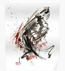 Samurai ronin wild fury bushi bushido martial arts sumi-e original ink painting artwork Poster