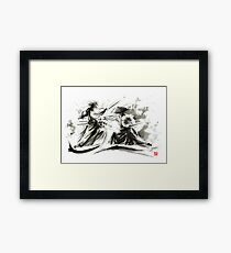 Samurai sword bushido katana martial arts budo sumi-e original ink painting artwork Framed Print
