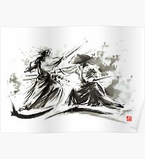Samurai sword bushido katana martial arts budo sumi-e original ink painting artwork Poster