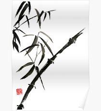 Bamboo japanese chinese sumi-e suibokuga tree watercolor original ink painting Poster