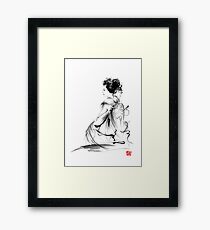 Geisha Japanese woman in Tokyo kimono original Japan painting art Framed Print