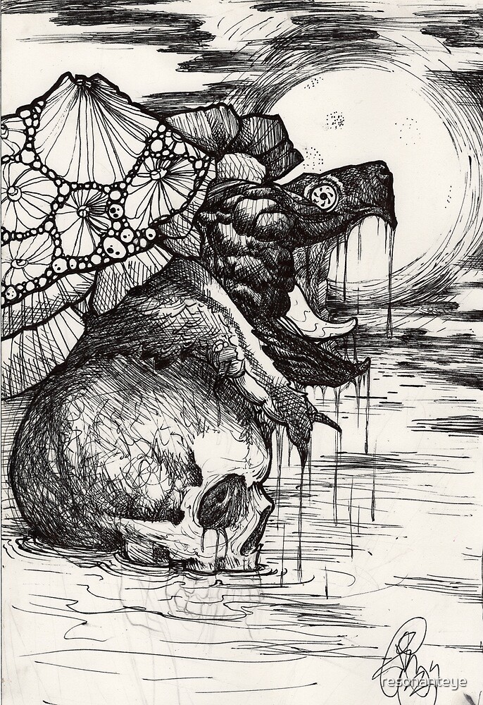 swamp hag; snapping turtle in the night by resonanteye