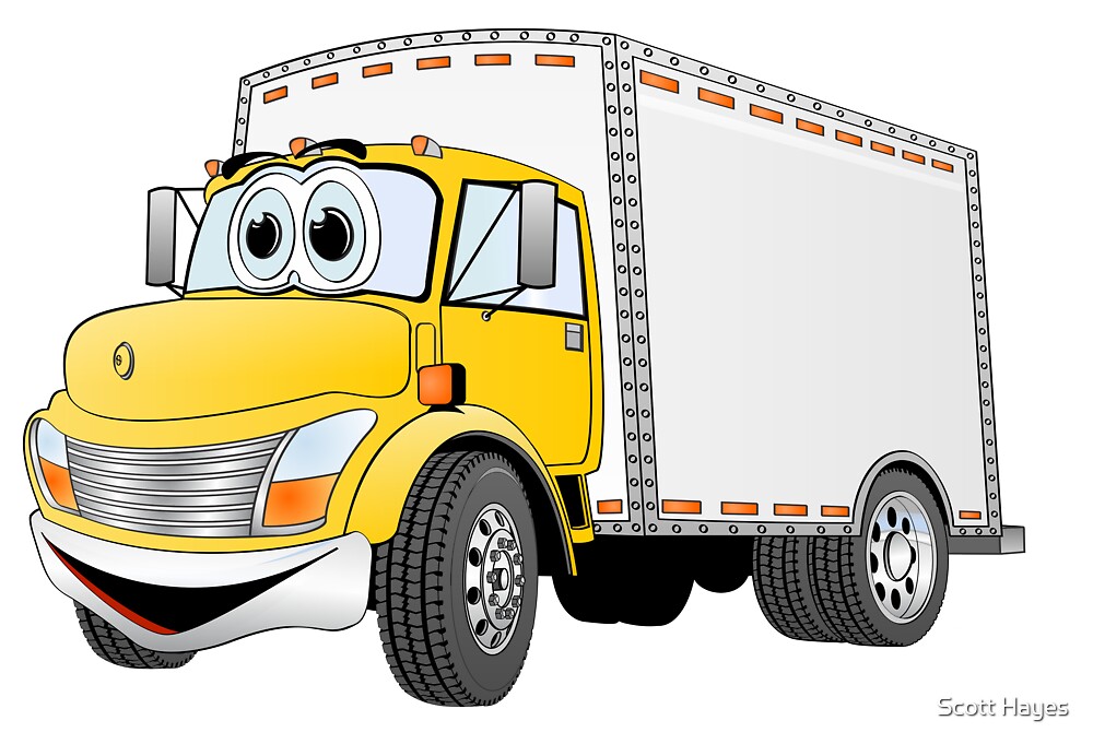 Box Truck Yellow White Cartoon by Scott Hayes.
