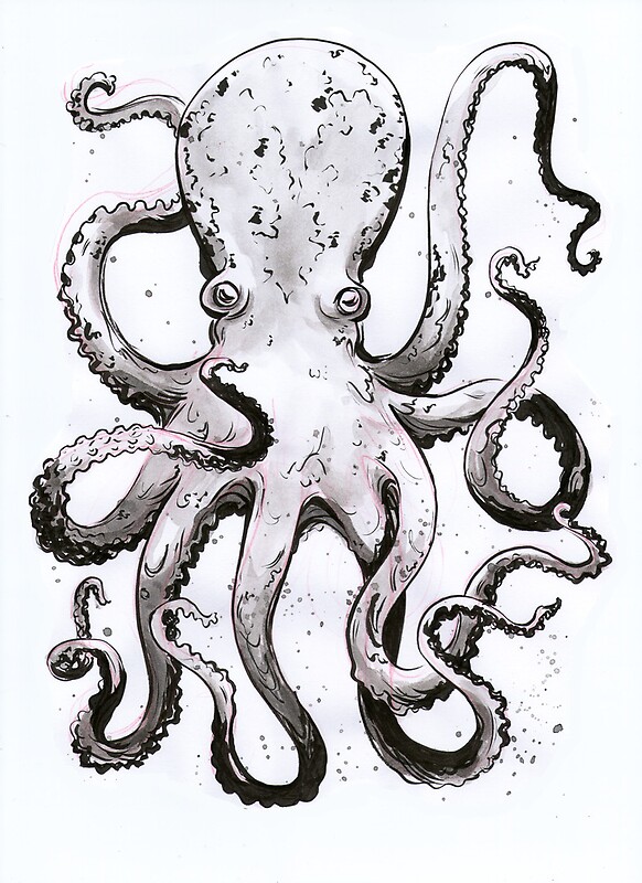 A friend wanted me to try drawing a sumi-e octopus. 