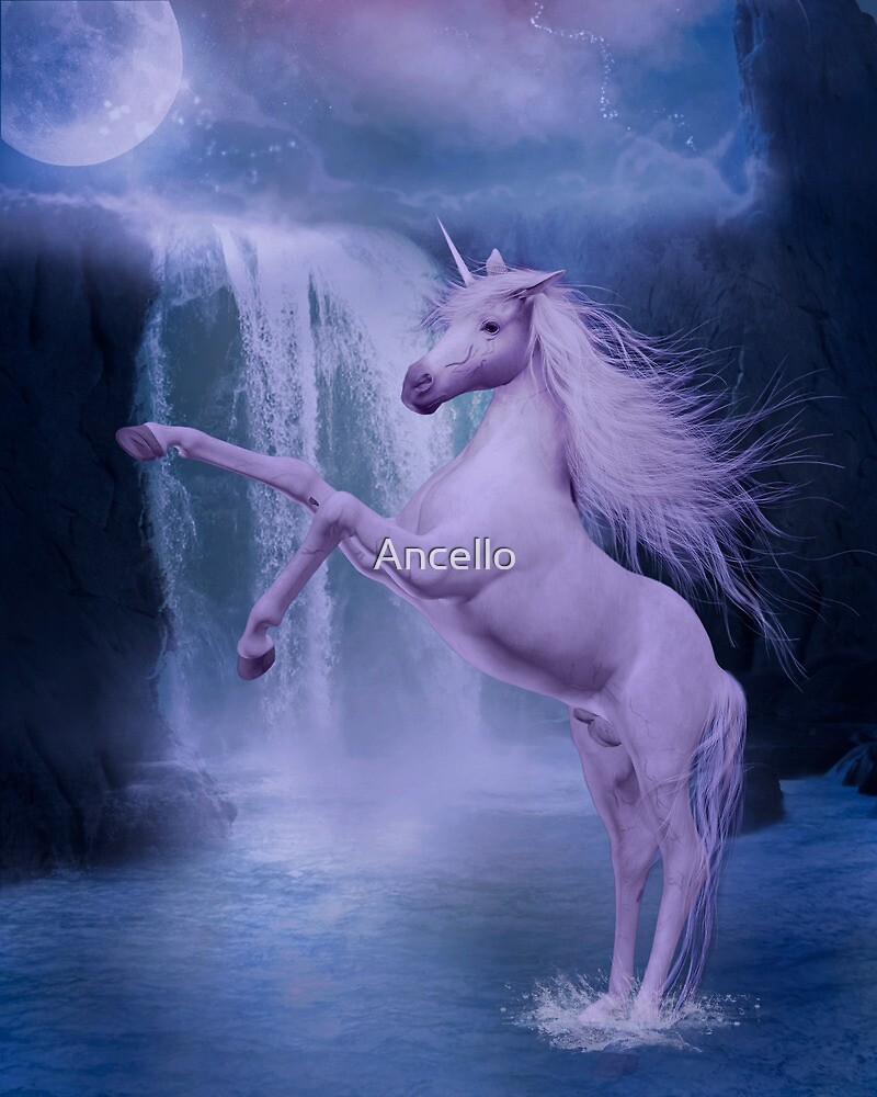  blue unicorn  by Ancello Redbubble