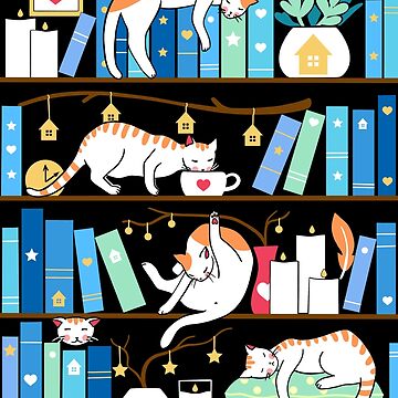 Artwork thumbnail, Library cats - turquoise morning by Elenanaylor