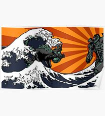 Kaiju Vs Jaeger (Japanese Wave) Poster