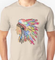 Native American Head Dress Colour Run Slim Fit T-Shirt
