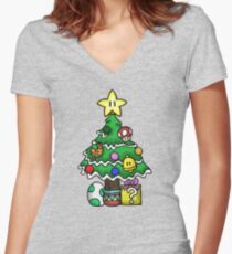 Super Mario - Mushroom Kingdom Christmas Women's Fitted V-Neck T-Shirt