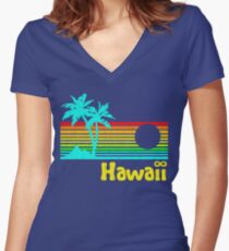 Vintage 80s Hawaii (Distressed Design) Women's Fitted V-Neck T-Shirt