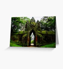 Guarded Gate: Heads at Angkor Thom, Cambodia Greeting Card