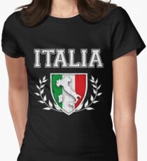 Camiseta entallada ITALIA - Cresta clásica de la bandera de Itlay (diseño envejecido apenado)