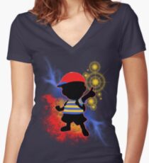 Super Smash Bros. Ness Silhouette Women's Fitted V-Neck T-Shirt