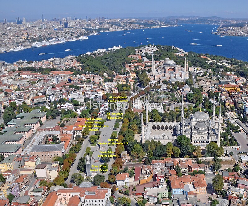 "Aerial View Of Istanbul: Sultanahmet With Hagia Sophia And Blue Mosque ...