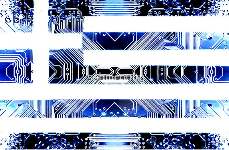"circuit board greece (Flag)" by sebmcnulty Redbubble