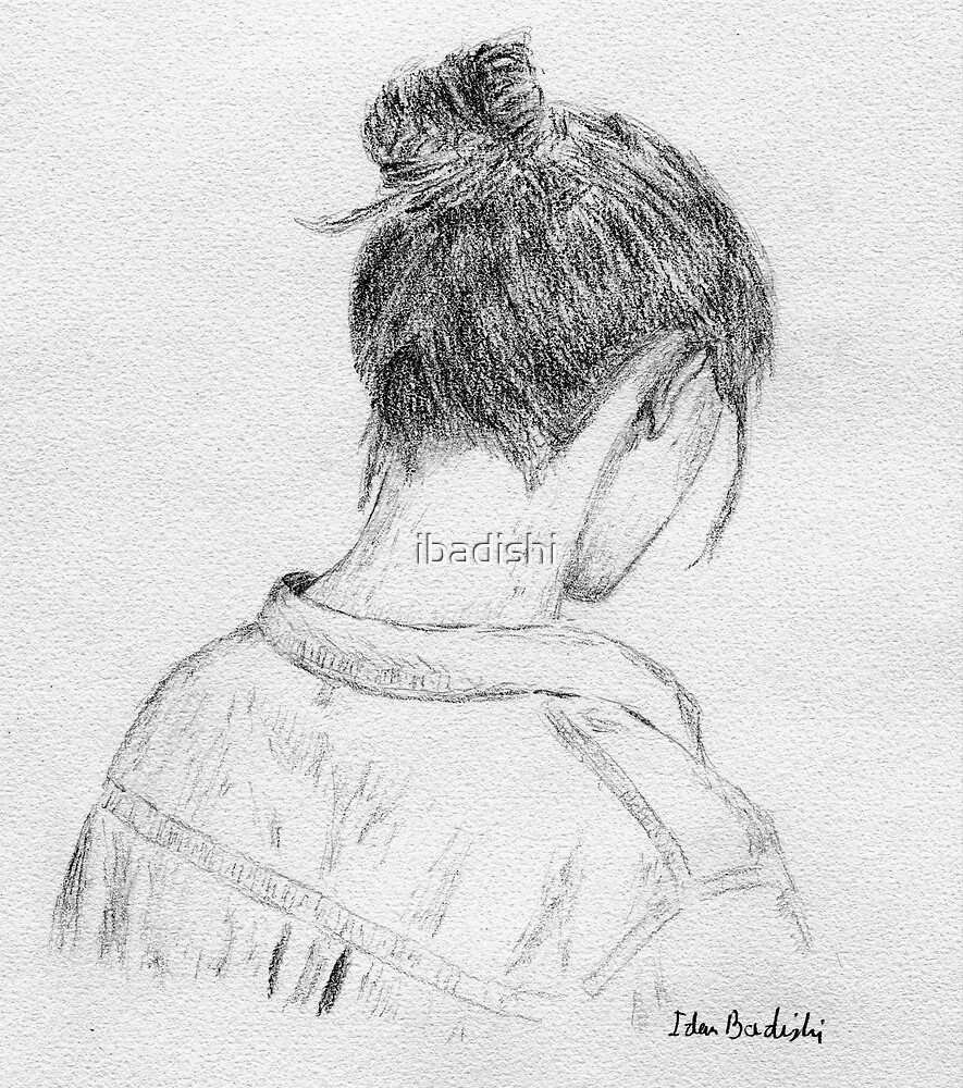 "Young Woman Portrait from Behind Artistic Sketch" by ibadishi