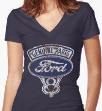 Oil Stained Ford Sign Women's Fitted V-Neck T-Shirt