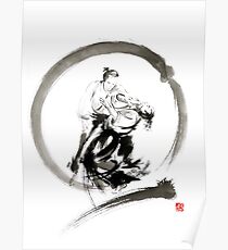 Aikido enso circle martial arts sumi-e samurai ink painting artwork Poster
