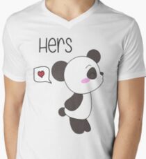 "His & Hers" Panda (Couple Shirts) Boy Version Men's V-Neck T-Shirt