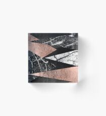 Elegant Modern Marble, Rose Gold, & Black Foil Triangles Acrylic Block