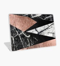 Elegant Modern Marble, Rose Gold, & Black Foil Triangles Laptop Skin
