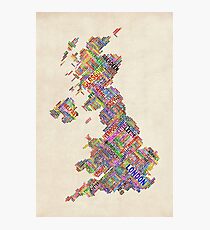 Großbritannien UK Stadt Text Karte Fotodruck