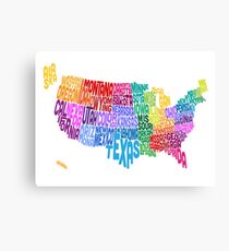United States Typography Text Map Canvas Print