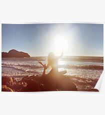 Young Woman Doing Beach Yoga Poster
