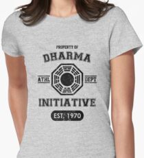 Dharma Initiative athletic department (Black ver.) Women's Fitted T-Shirt