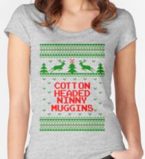 Cotton Headed Ninny Muggins Ugly Christmas Sweater Women's Fitted Scoop T-Shirt