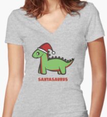 Santasaurus Women's Fitted V-Neck T-Shirt